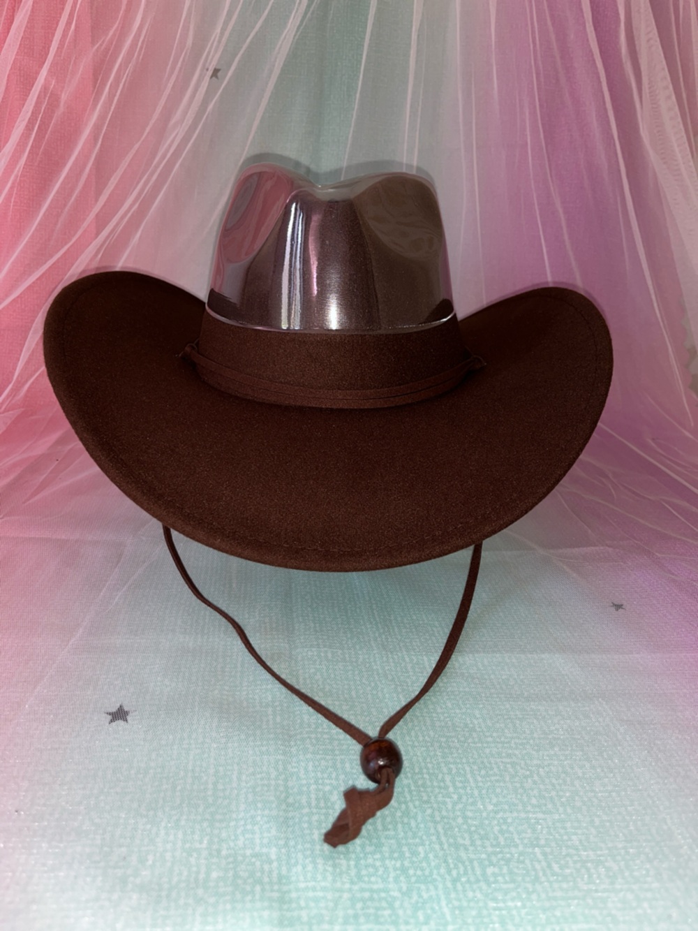 Brown Wide-Brim Felt Hat with Chin Strap